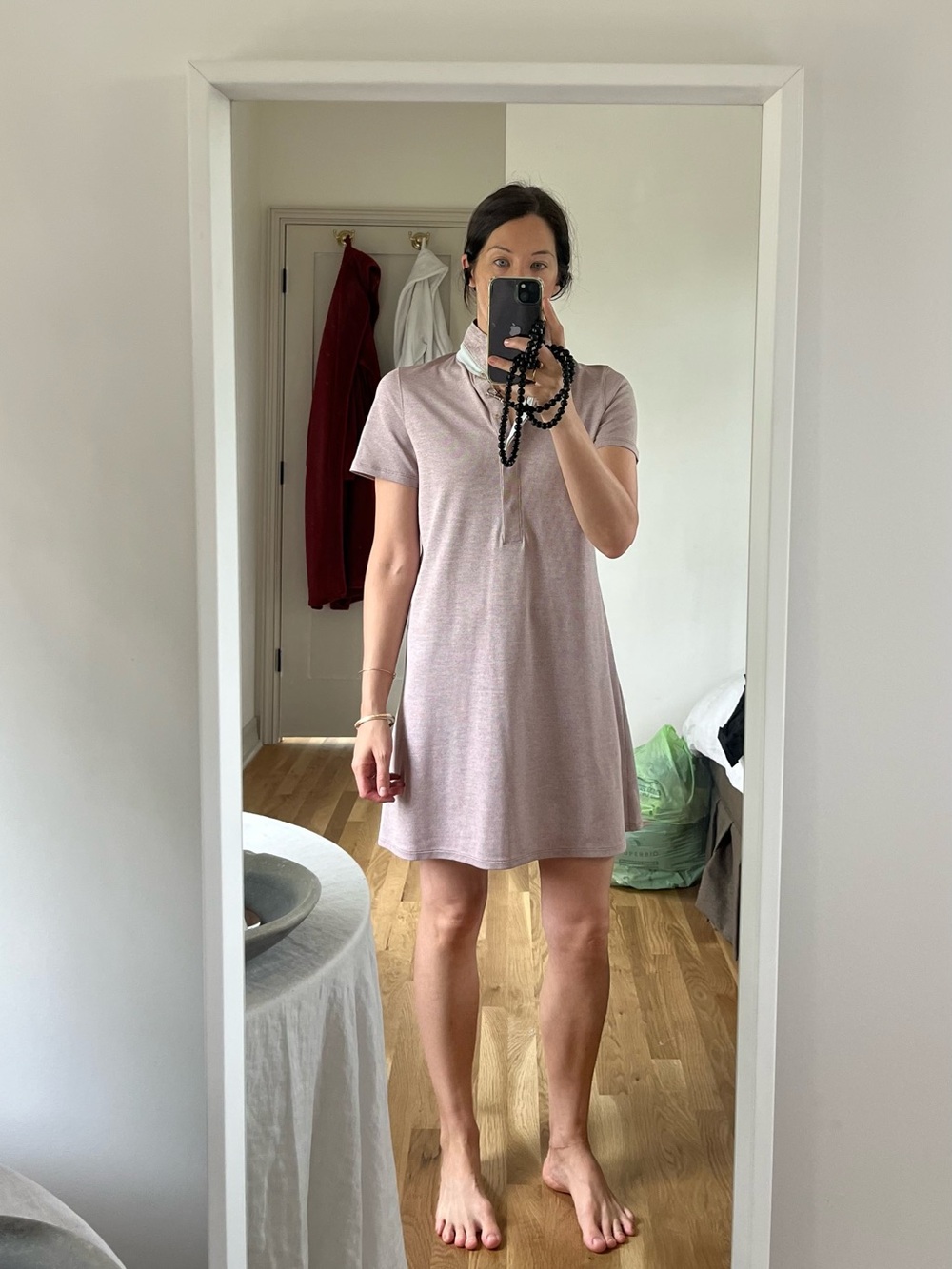 Outdoor Voices Heathered Light Mauve Polo Mini Dress